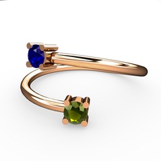 Lab safir ve peridot 925 ayar rose altın kaplama gümüş yüzük