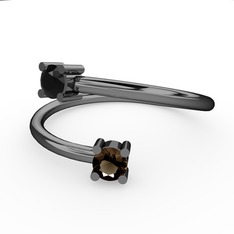 Siyah zirkon ve dumanlı kuvars 925 ayar siyah rodyum kaplama gümüş yüzük