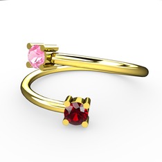 Pembe kuvars ve garnet 8 ayar altın yüzük