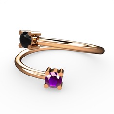 Alona Yüzük - Siyah zirkon ve ametist 925 ayar rose altın kaplama gümüş yüzük #s9akpa