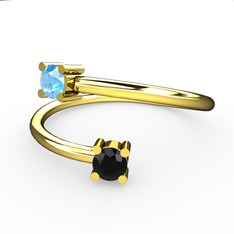 Alona Yüzük - Akuamarin ve siyah zirkon 18 ayar altın yüzük #sf0zqt