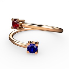 Garnet ve lab safir 8 ayar rose altın yüzük