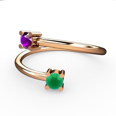 Alona Yüzük - Ametist ve kök zümrüt 14 ayar rose altın yüzük #t1x84a