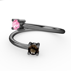 Pembe kuvars ve dumanlı kuvars 925 ayar siyah rodyum kaplama gümüş yüzük