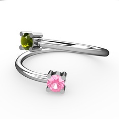 Peridot ve pembe kuvars 18 ayar beyaz altın yüzük