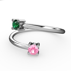 Alona Yüzük - Yeşil kuvars ve pembe kuvars 18 ayar beyaz altın yüzük #uj8g1w