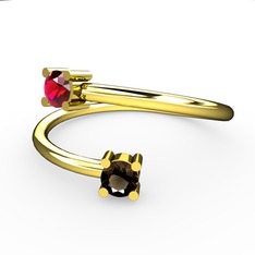 Rodolit garnet ve dumanlı kuvars 14 ayar altın yüzük