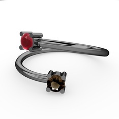 Kök yakut ve dumanlı kuvars 925 ayar siyah rodyum kaplama gümüş yüzük