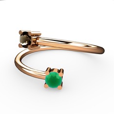 Dumanlı kuvars ve kök zümrüt 925 ayar rose altın kaplama gümüş yüzük