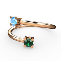 Alona Yüzük - Akuamarin ve yeşil kuvars 925 ayar rose altın kaplama gümüş yüzük #v4i165