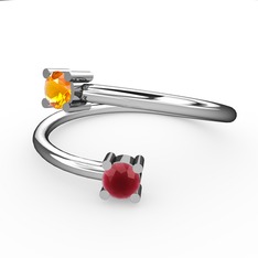 Alona Yüzük - Sitrin ve kök yakut 18 ayar beyaz altın yüzük #w5ezi3