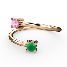 Alona Yüzük - Pembe kuvars ve kök zümrüt 8 ayar rose altın yüzük #yev349