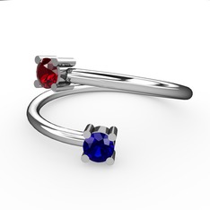 Garnet ve lab safir 14 ayar beyaz altın yüzük