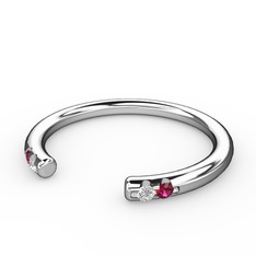 Pırlanta ve rodolit garnet 14 ayar beyaz altın yüzük (0.03 karat)