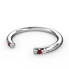 Vova Yüzük - Garnet ve pırlanta 18 ayar beyaz altın yüzük (0.03 karat) #13ujiik