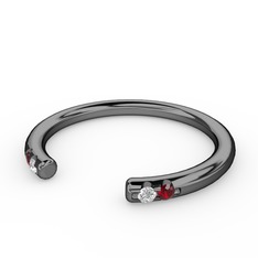 Vova Yüzük - Pırlanta ve garnet 925 ayar siyah rodyum kaplama gümüş yüzük (0.03 karat) #194sw7l