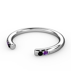 Vova Yüzük - Siyah zirkon ve ametist 18 ayar beyaz altın yüzük #1bbuecy