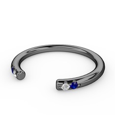 Vova Yüzük - Swarovski ve lab safir 925 ayar siyah rodyum kaplama gümüş yüzük #1bdsq9