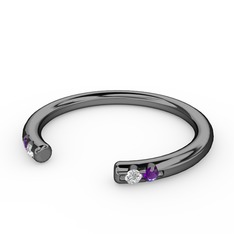 Vova Yüzük - Swarovski ve ametist 925 ayar siyah rodyum kaplama gümüş yüzük #1eosiwj