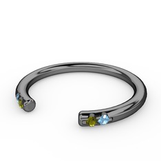 Vova Yüzük - Peridot ve akuamarin 925 ayar siyah rodyum kaplama gümüş yüzük #1fmwz6j