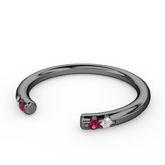 Rodolit garnet ve pırlanta 925 ayar siyah rodyum kaplama gümüş yüzük (0.03 karat)