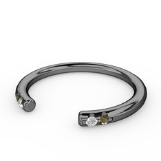 Vova Yüzük - Beyaz zirkon ve dumanlı kuvars 925 ayar siyah rodyum kaplama gümüş yüzük #1ji6p3e