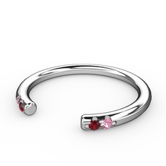Garnet ve pembe kuvars 18 ayar beyaz altın yüzük