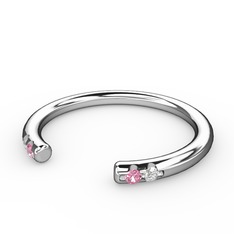 Pembe kuvars ve swarovski 14 ayar beyaz altın yüzük