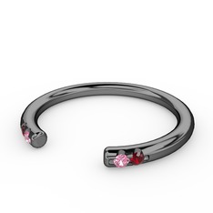 Vova Yüzük - Pembe kuvars ve garnet 925 ayar siyah rodyum kaplama gümüş yüzük #1lhm0jb