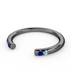 Vova Yüzük - Lab safir ve akuamarin 925 ayar siyah rodyum kaplama gümüş yüzük #1lyxx5i