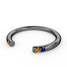 Vova Yüzük - Sitrin ve lab safir 925 ayar siyah rodyum kaplama gümüş yüzük #1oe1jjn