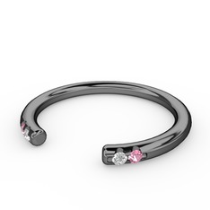 Vova Yüzük - Beyaz zirkon ve pembe kuvars 925 ayar siyah rodyum kaplama gümüş yüzük #1sln26a