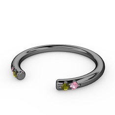 Peridot ve pembe kuvars 925 ayar siyah rodyum kaplama gümüş yüzük