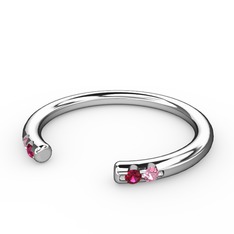 Rodolit garnet ve pembe kuvars 14 ayar beyaz altın yüzük