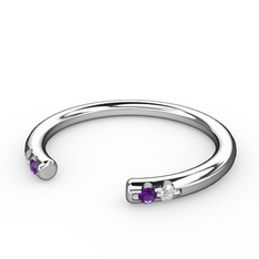 Vova Yüzük - Ametist ve pırlanta 18 ayar beyaz altın yüzük (0.03 karat) #1u9xk55