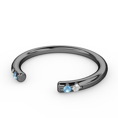 Vova Yüzük - Akuamarin ve beyaz zirkon 925 ayar siyah rodyum kaplama gümüş yüzük #1yjzxyz