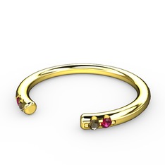 Dumanlı kuvars ve rodolit garnet 925 ayar altın kaplama gümüş yüzük