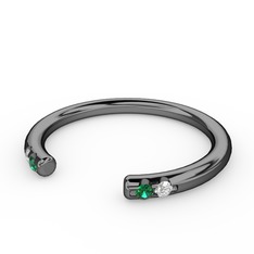 Vova Yüzük - Yeşil kuvars ve beyaz zirkon 925 ayar siyah rodyum kaplama gümüş yüzük #3d21c3