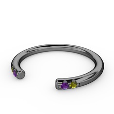 Vova Yüzük - Ametist ve peridot 925 ayar siyah rodyum kaplama gümüş yüzük #3u356f