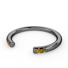 Vova Yüzük - Sitrin ve peridot 925 ayar siyah rodyum kaplama gümüş yüzük #526e2b