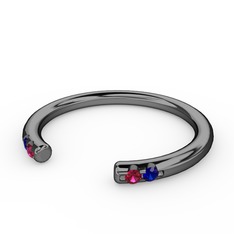 Vova Yüzük - Rodolit garnet ve lab safir 925 ayar siyah rodyum kaplama gümüş yüzük #7es5rd