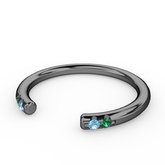 Vova Yüzük - Akuamarin ve yeşil kuvars 925 ayar siyah rodyum kaplama gümüş yüzük #8n73me