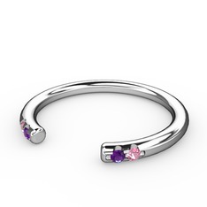 Ametist ve pembe kuvars 14 ayar beyaz altın yüzük