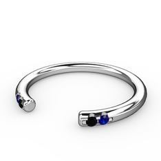 Vova Yüzük - Siyah zirkon ve lab safir 18 ayar beyaz altın yüzük #g398nb