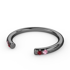 Vova Yüzük - Garnet ve pembe kuvars 925 ayar siyah rodyum kaplama gümüş yüzük #g3m2is