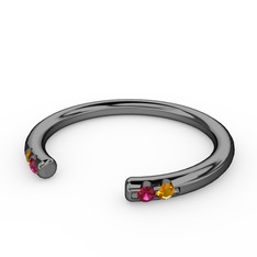 Vova Yüzük - Rodolit garnet ve sitrin 925 ayar siyah rodyum kaplama gümüş yüzük #g7mesh