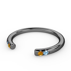 Vova Yüzük - Sitrin ve akuamarin 925 ayar siyah rodyum kaplama gümüş yüzük #igpoq9