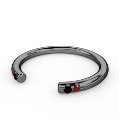 Vova Yüzük - Siyah zirkon ve garnet 925 ayar siyah rodyum kaplama gümüş yüzük #io1hst