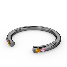 Vova Yüzük - Sitrin ve pembe kuvars 925 ayar siyah rodyum kaplama gümüş yüzük #j1us05