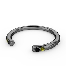 Vova Yüzük - Siyah zirkon ve peridot 925 ayar siyah rodyum kaplama gümüş yüzük #l5zar